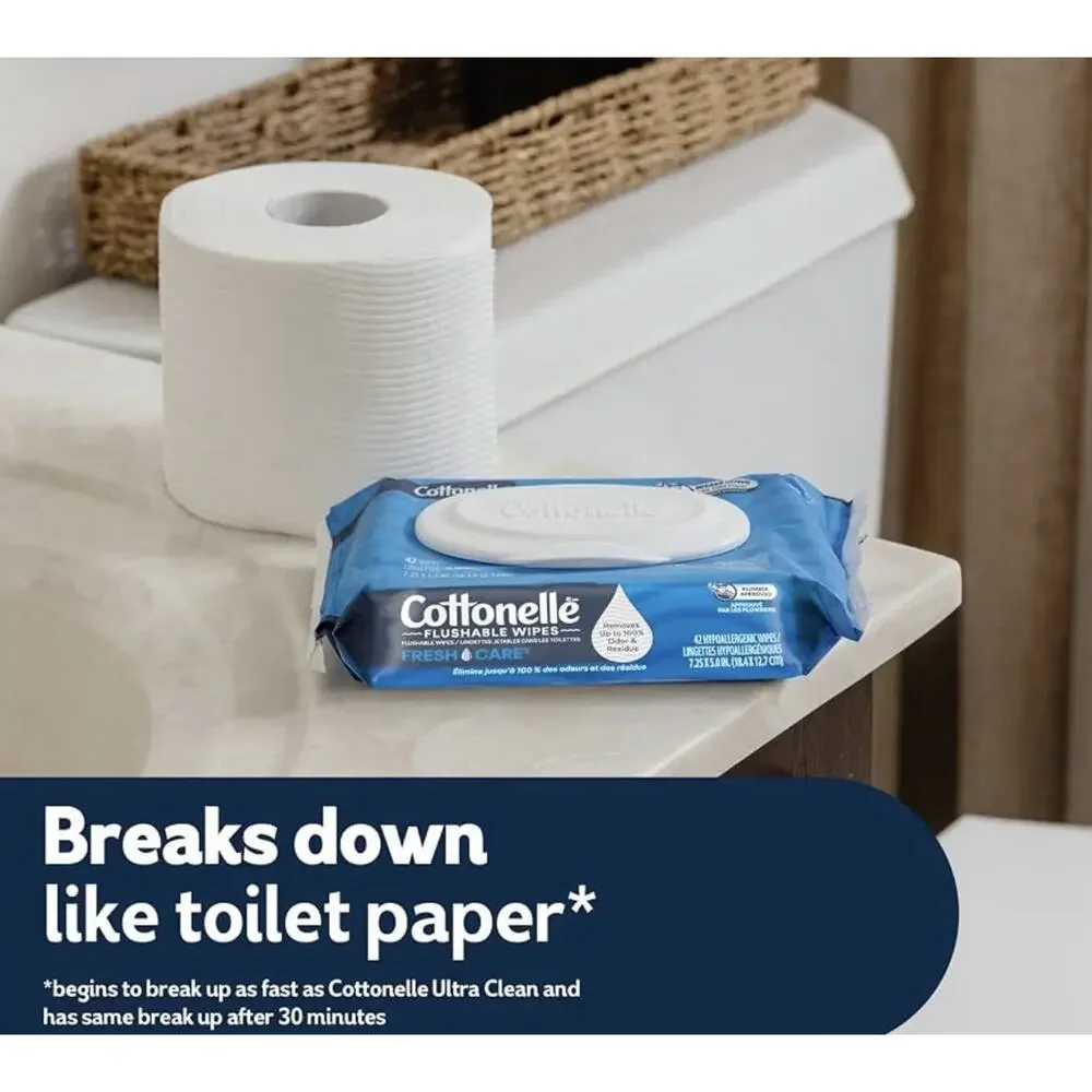 Cottonelle FreshFeel Flushable Wet Wipes for Adults and Kids, 8 Flip-Top Packs